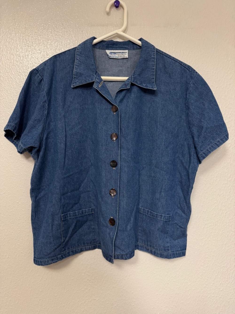 Central Falls Denim Button-Front Short Sleeve Shirt - Blue